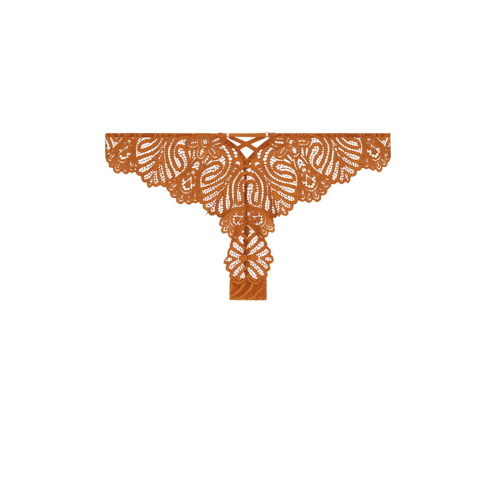 Tanga en dentelle - ocre marron.