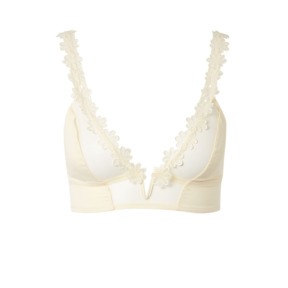 Soutien-gorge triangle sans armatures détails fleurs dentelle - ecru ecru.