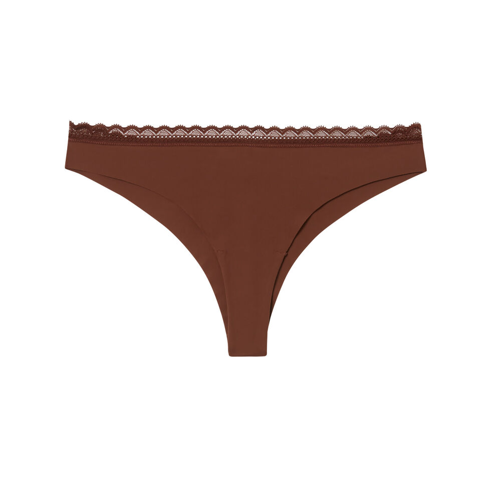 Tanga en microfibre uni - chocolat marron.
