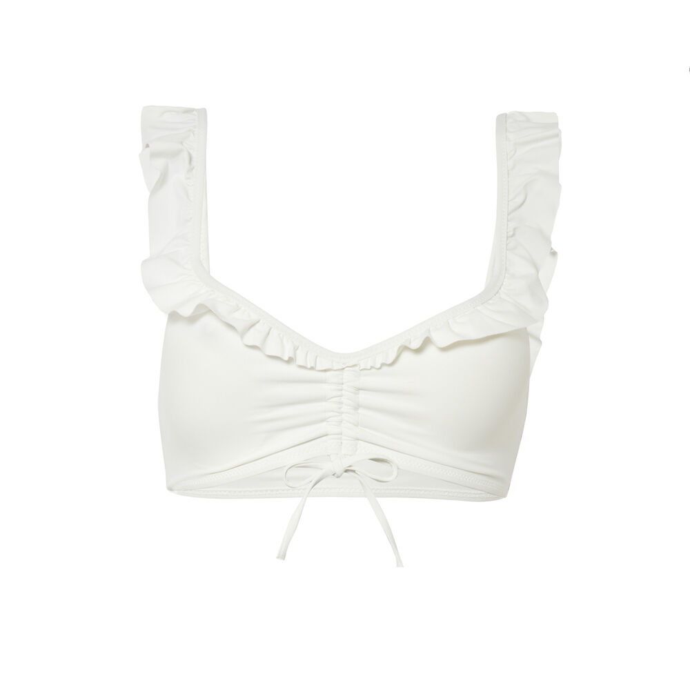 Haut de maillot brassière bretelles à volant - écru ecru.