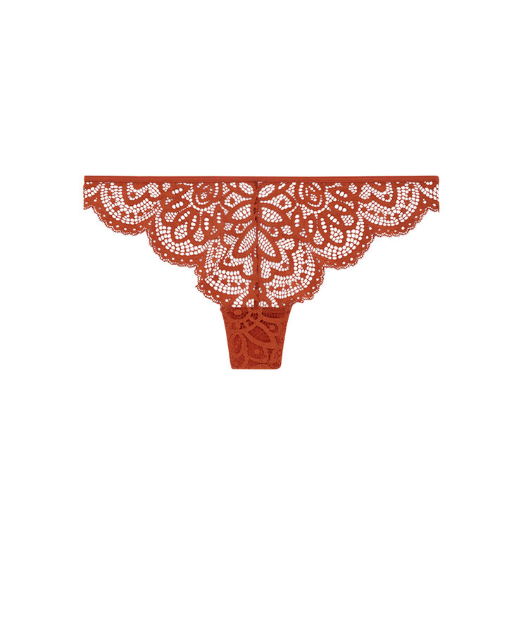 Tanga en dentelle détail bijou - marron marron.