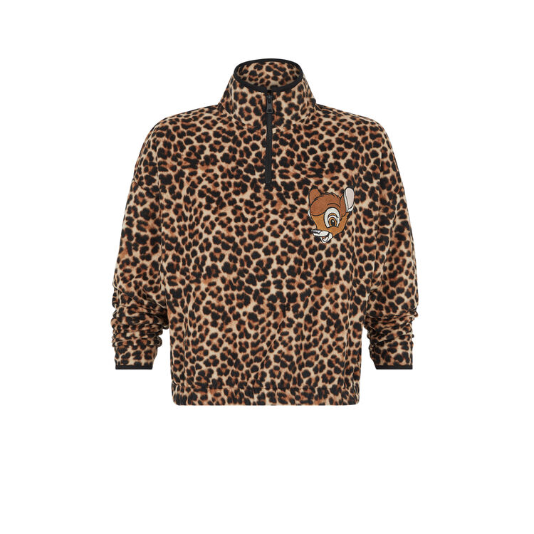 Sweat polaire à zip print léopard toobambiz marron.