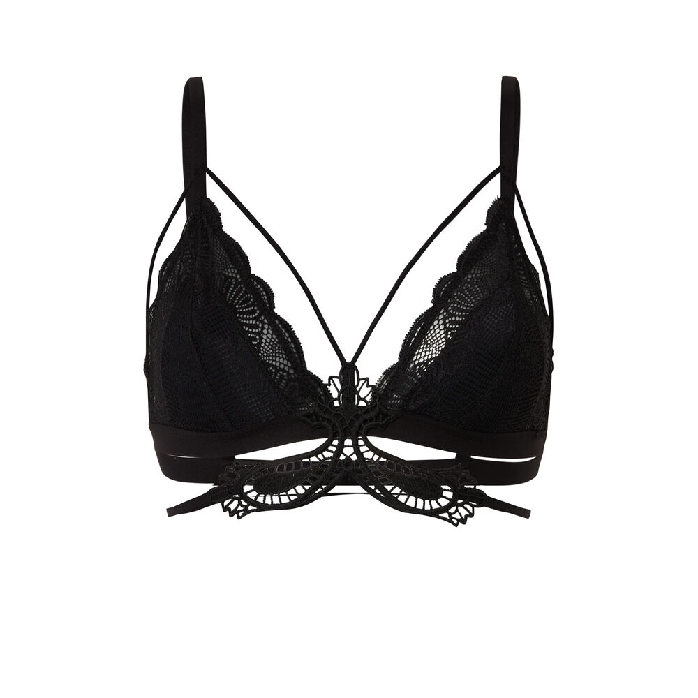 Soutien-gorge triangle sans armatures décolleté effet tattoo - noir noir.