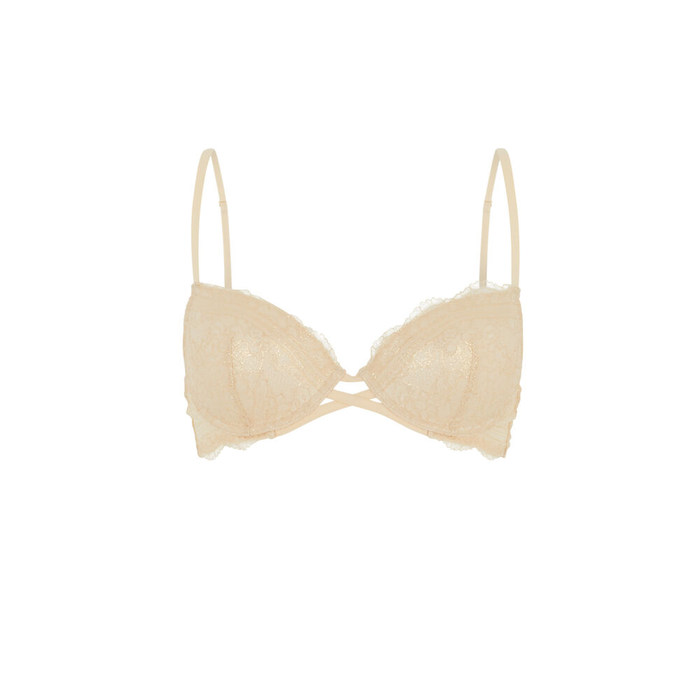 Soutien-gorge push-up en dentelle et satin - doré doré.