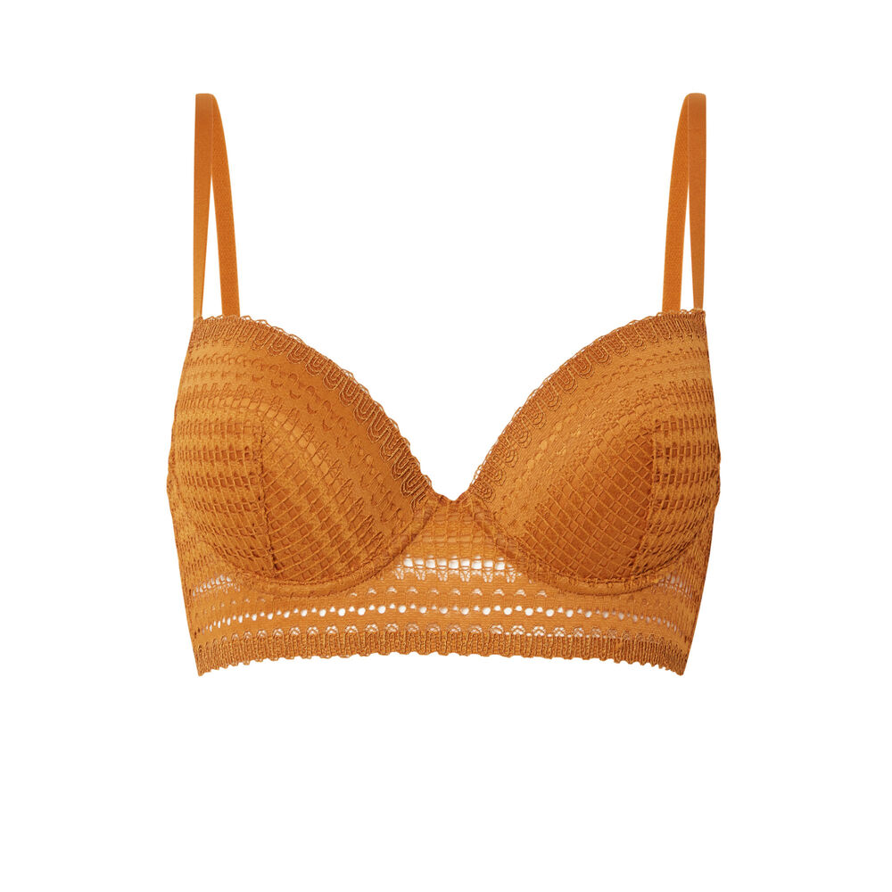 Soutien-gorge ampli en dentelle fine - caramel marron.