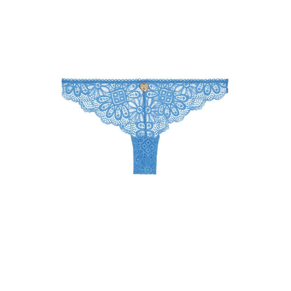 Tanga en dentelle détail bijou - bleu bleu.