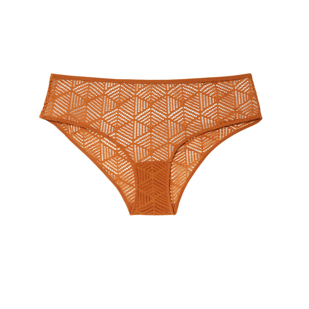 Culotte en dentelle effet symétrique - camel marron.