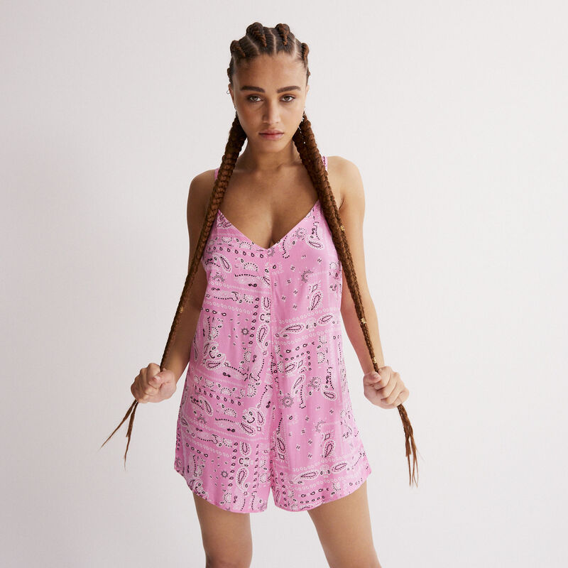 combishort bretelles fines imprimé bandana - rose combishort bretelles fines imprimé bandana - rose;
