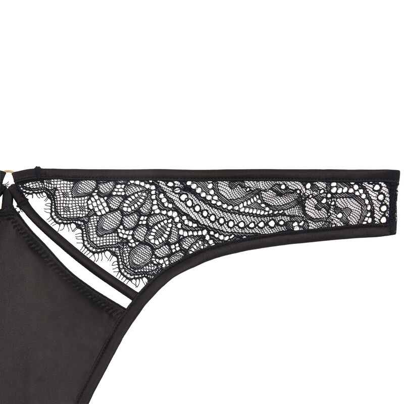 Tanga satiné et dentelle lasvegasiz noir.
