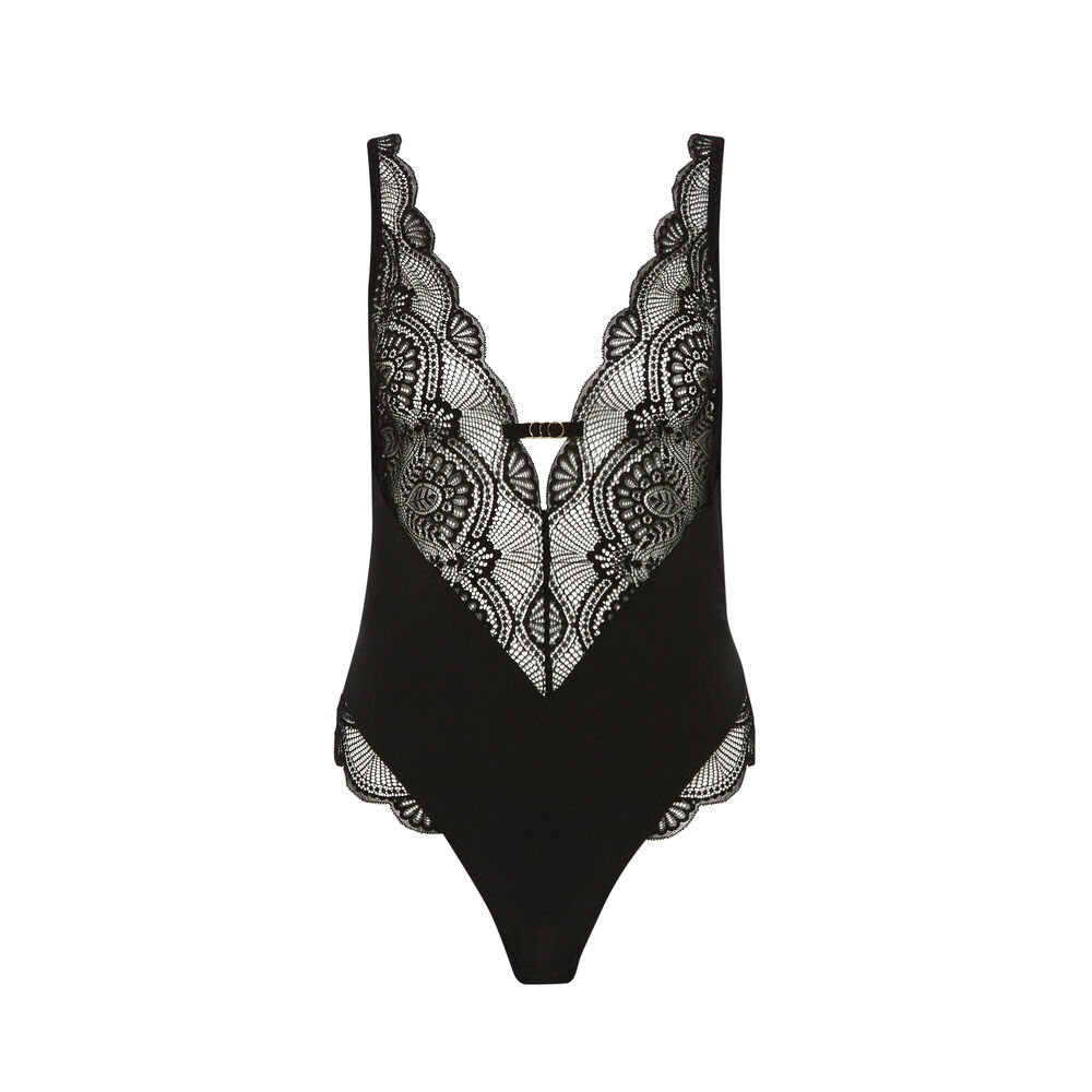 Body en dentelle et décolleté plongeant - noir noir.
