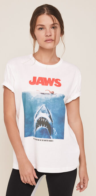 Top &agrave; manches courtes d&eacute;tail print jawsiz blanc.