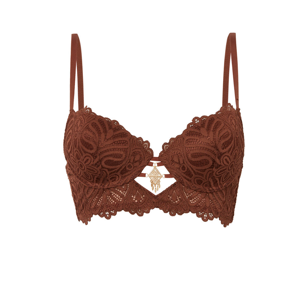 Soutien-gorge ampli bustier détail bijou - marron marron.