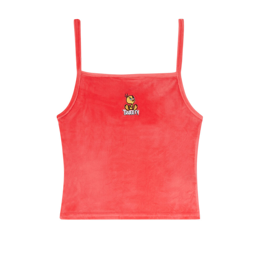 Top en velours imprimé titi - corail corail.
