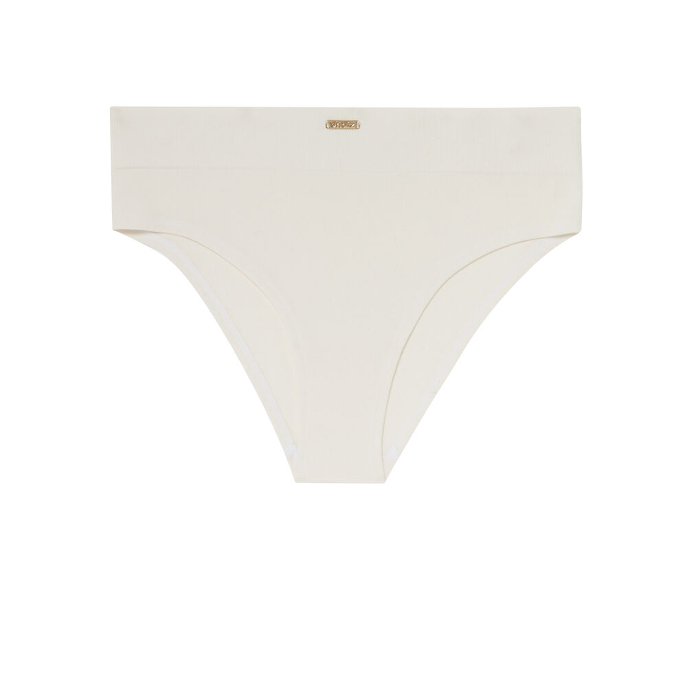 Culotte taille haute cotelé détail plaque - écru ecru.