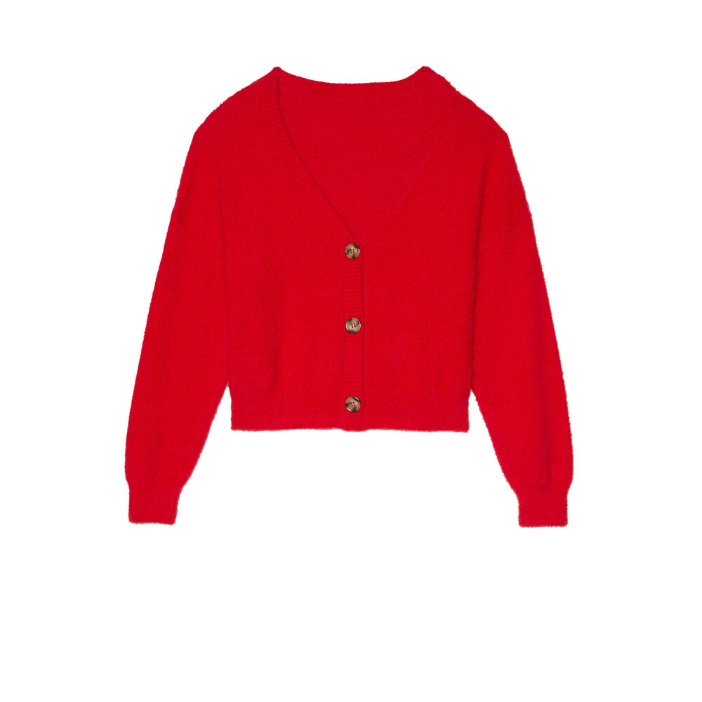 Cardigan en polaire à bouton - rouge rouge.