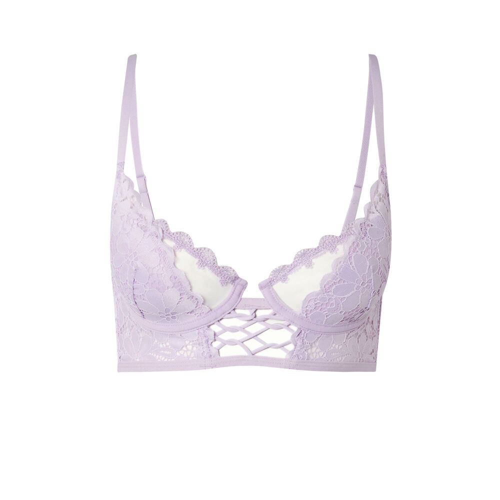 Soutien-gorge ampli dentelle brodée - lilas violet.