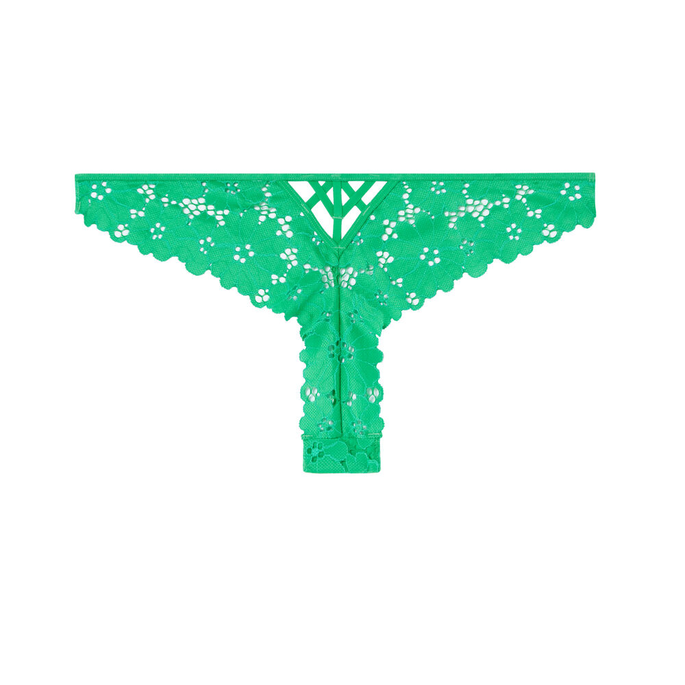 Tanga tout dentelle ajourée - vert vert.