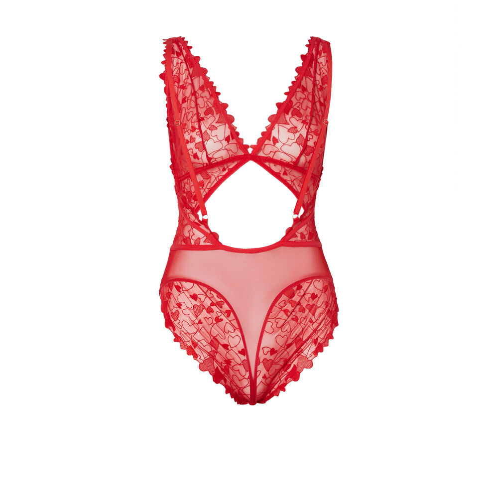 Body en dentelle à coeur détail taille - rouge rouge.