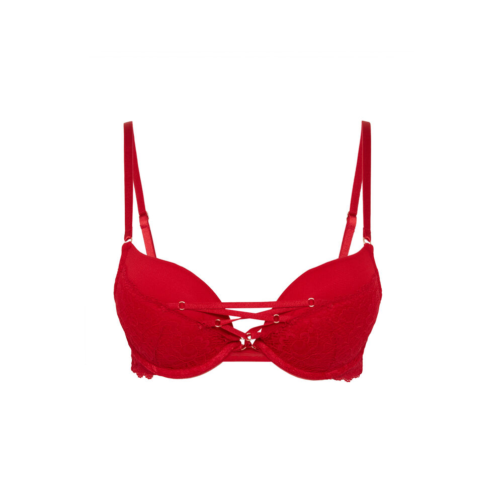Soutien-gorge ultrapush en dentelle et liens - rouge rouge.