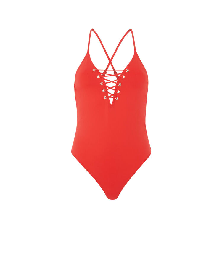 Maillot de bain une pièce détail laçage - rouge rouge.