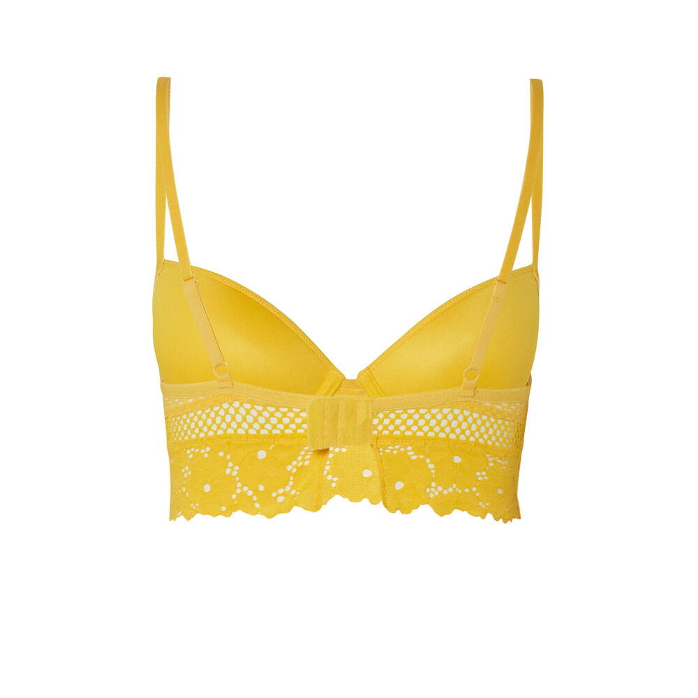 Soutien-gorge ampli en dentelle fleurs et résille - jaune jaune.