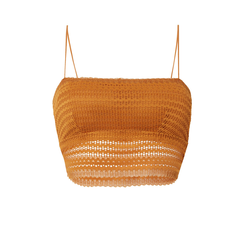 Bandeau en dentelle bretelles spaghetti - caramel marron.