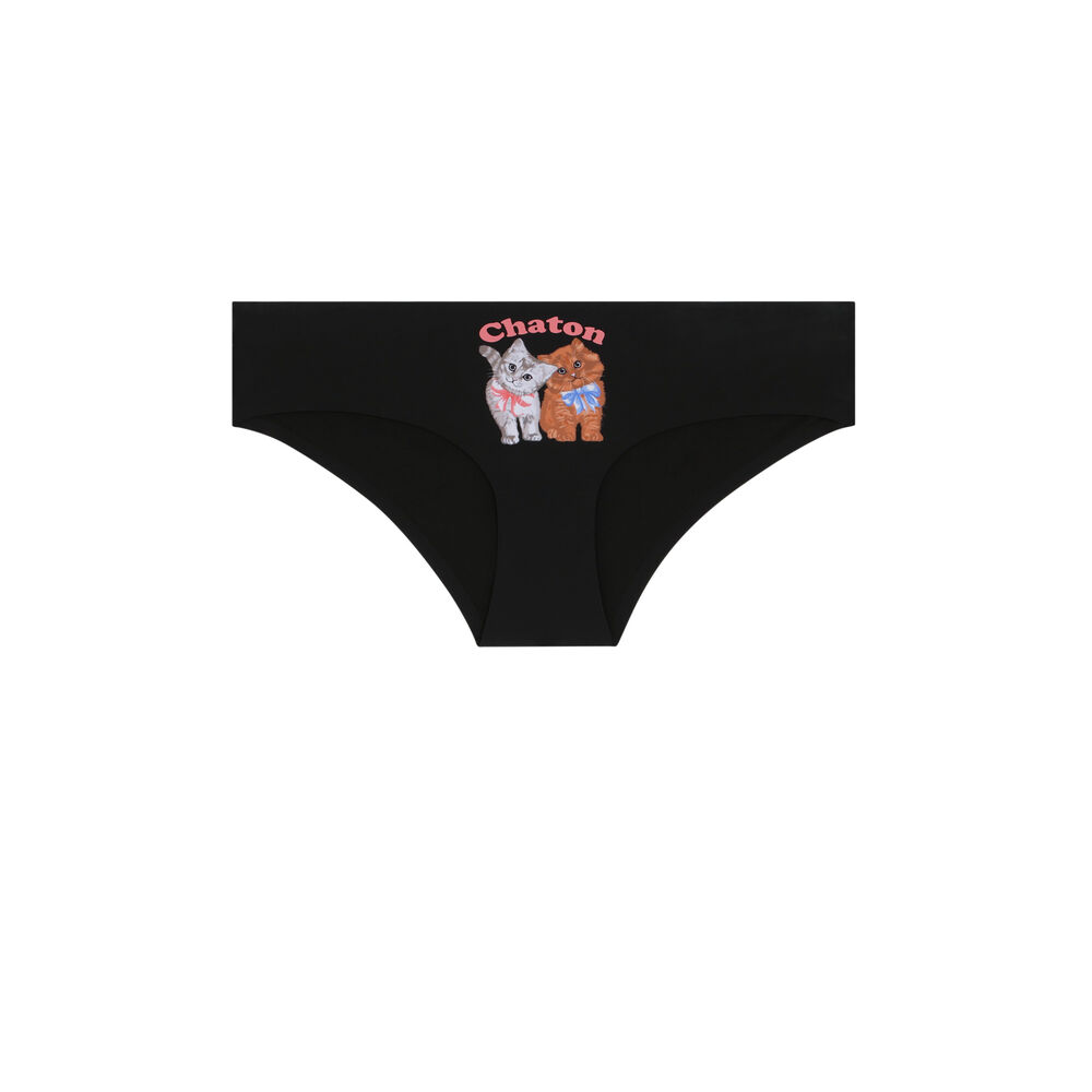 Shorty en micro motif chatons - noir noir.