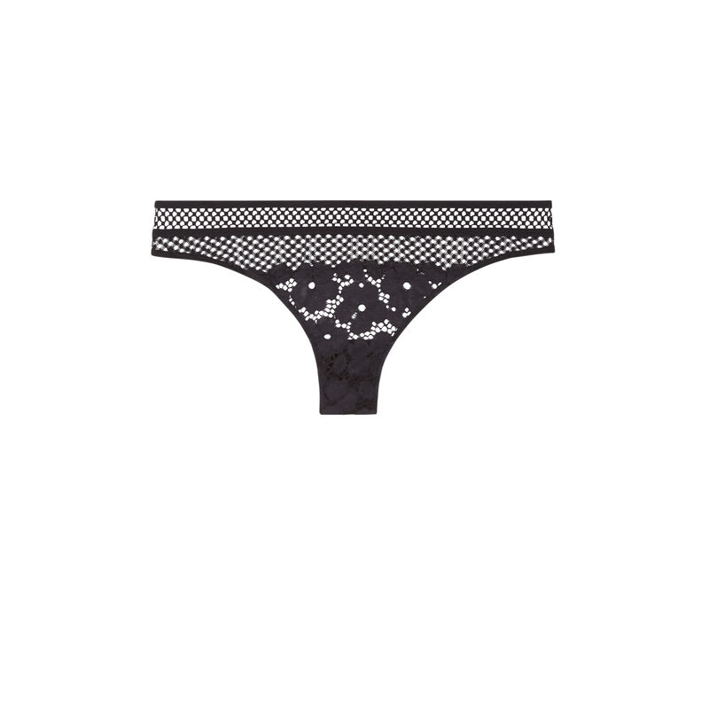 tanga en dentelle et résille - noir tanga en dentelle et résille - noir;