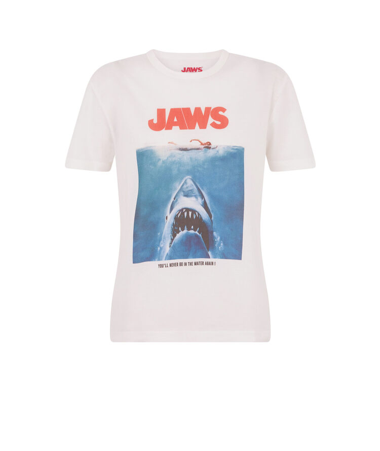 Top à manches courtes détail print jawsiz blanc.
