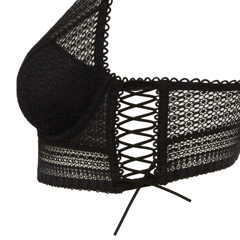 Soutien-gorge push-up bustier dentelle et détails corset - noir noir.