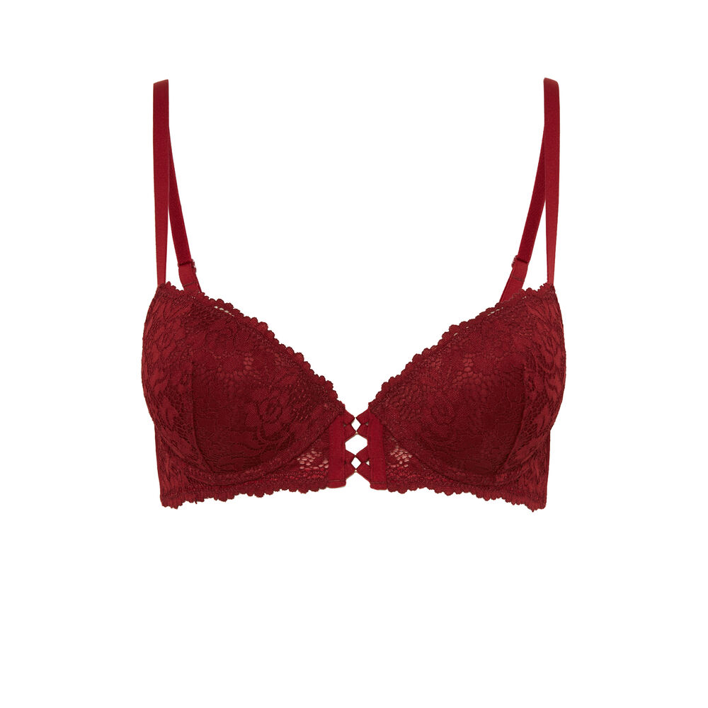 Soutien-gorge push-up en dentelle fleurie - rouge rouge.