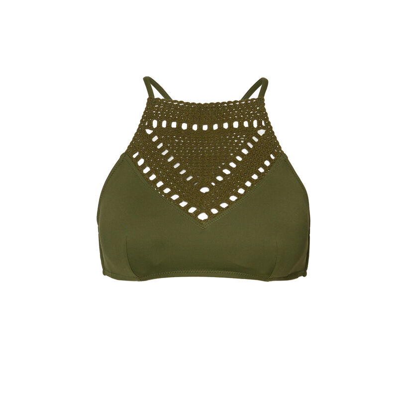 haut de maillot de bain brassière effet broderie - kaki haut de maillot de bain brassière effet broderie - kaki;