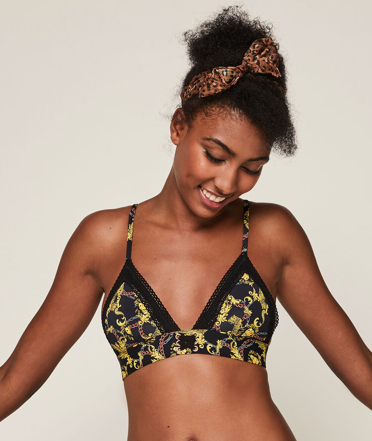 Soutien-gorge triangle en micro print fleuraliz noir.