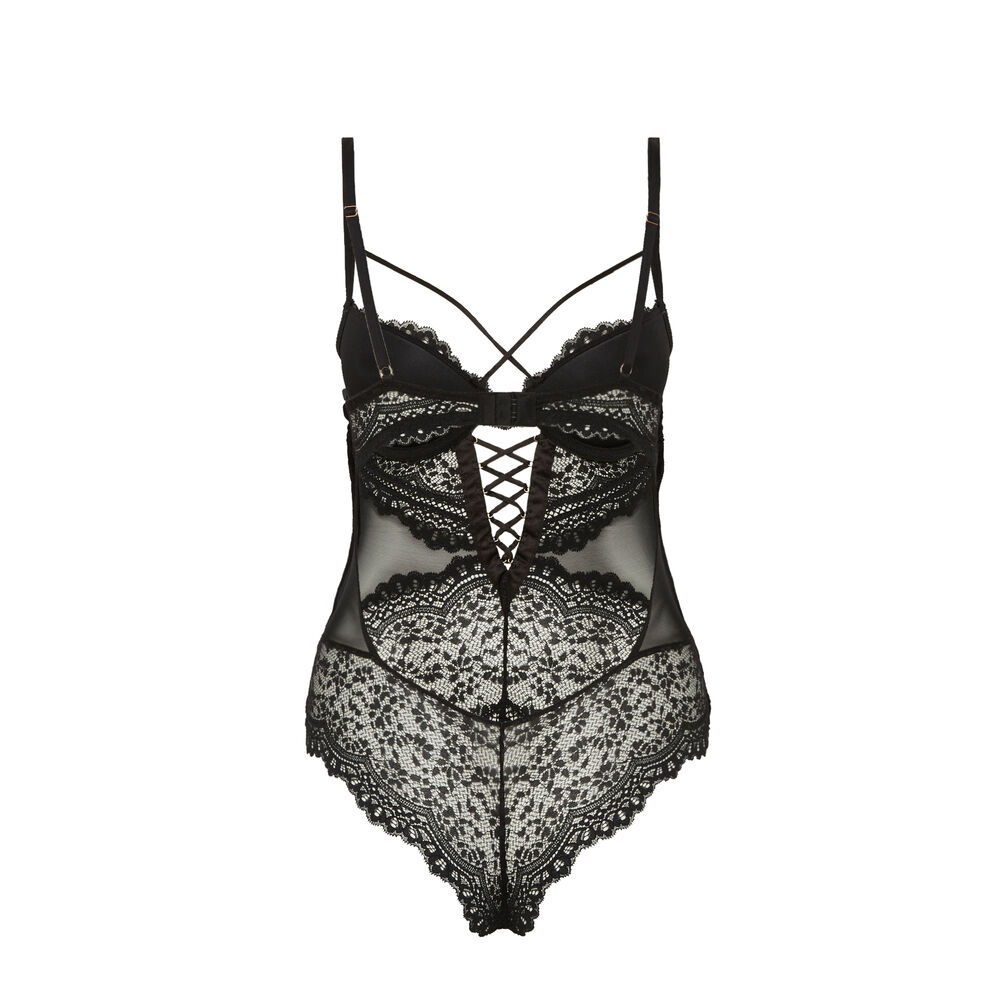 Body dentelle à liens et laçage - noir noir.