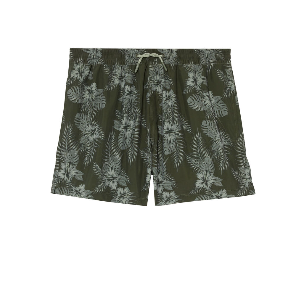 Short de bain imprimé tropical - kaki vert.