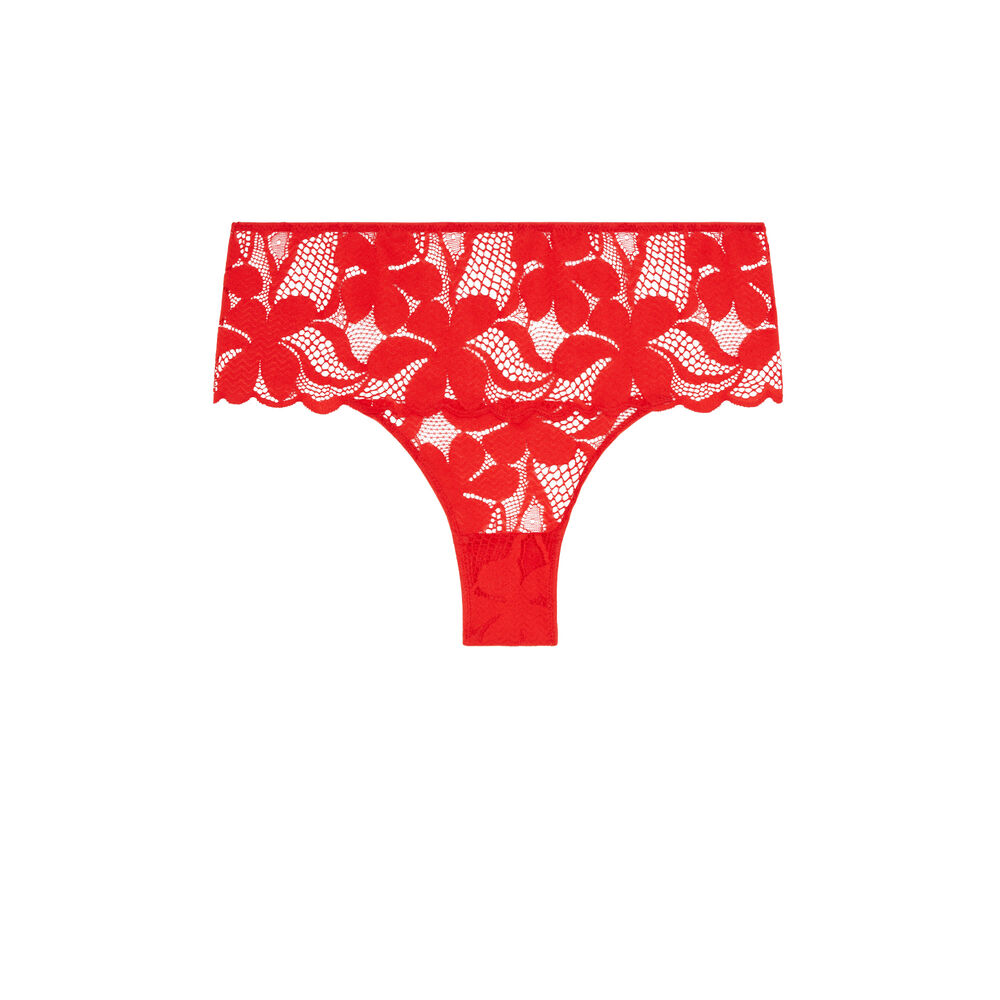 Culotte taille haute en dentelle - rouge rouge.
