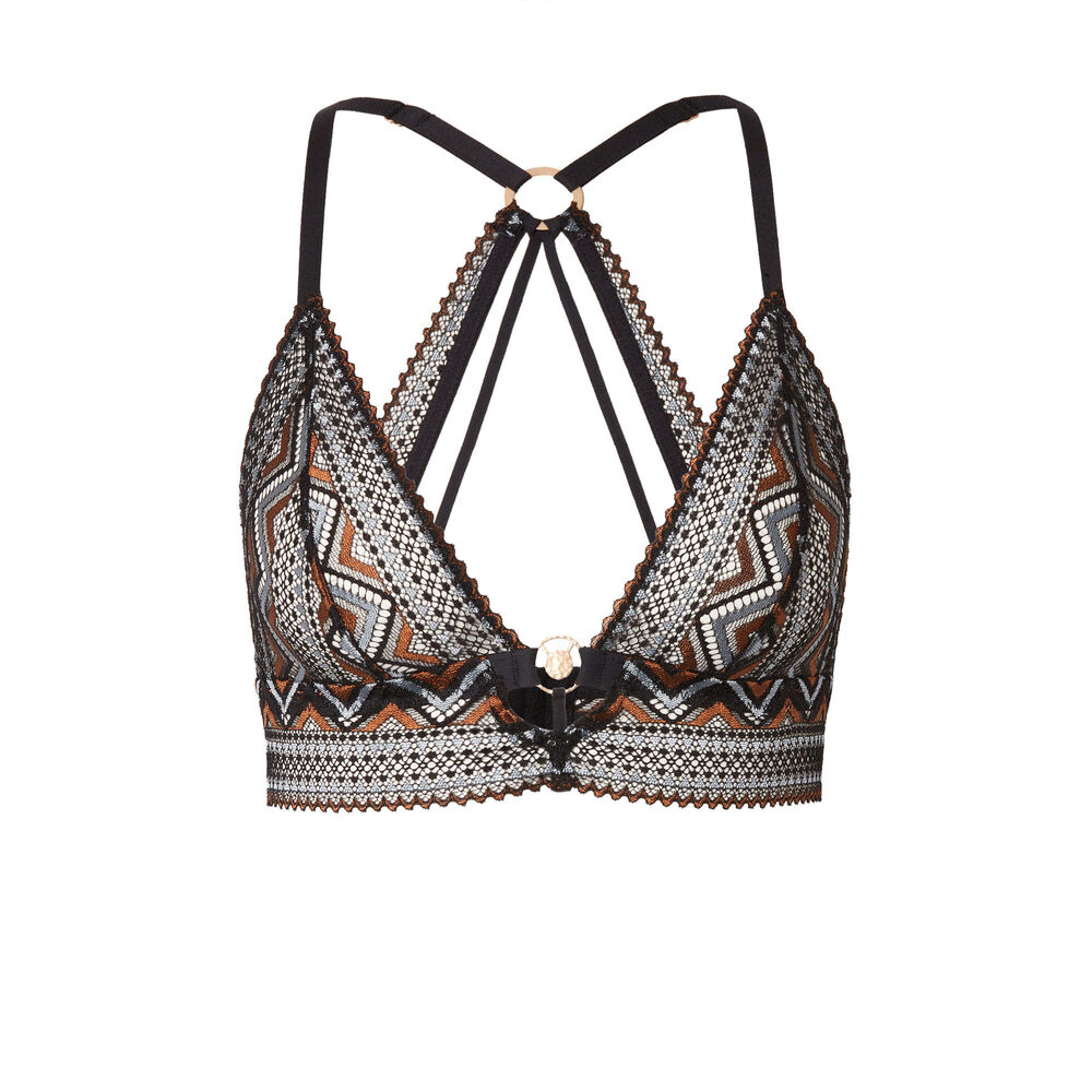 Soutien-gorge triangle sans armatures à dentelle bicolore - noir noir.