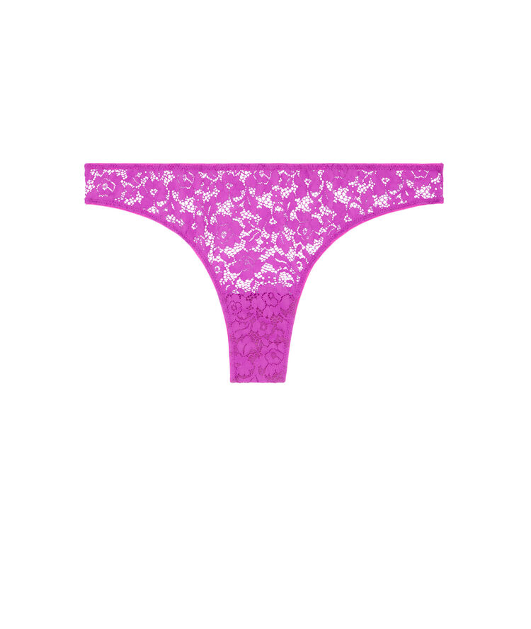 Tanga en dentelle fleurie - rose rose.