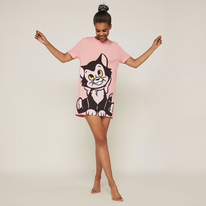 Tunique &agrave; manches courtes print figaro licence pinocchio figariz rose.