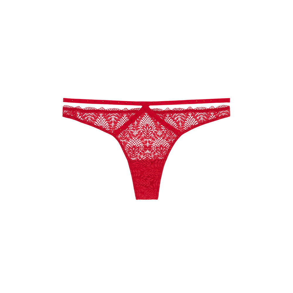 Tanga en dentelle et liens - rouge rouge.
