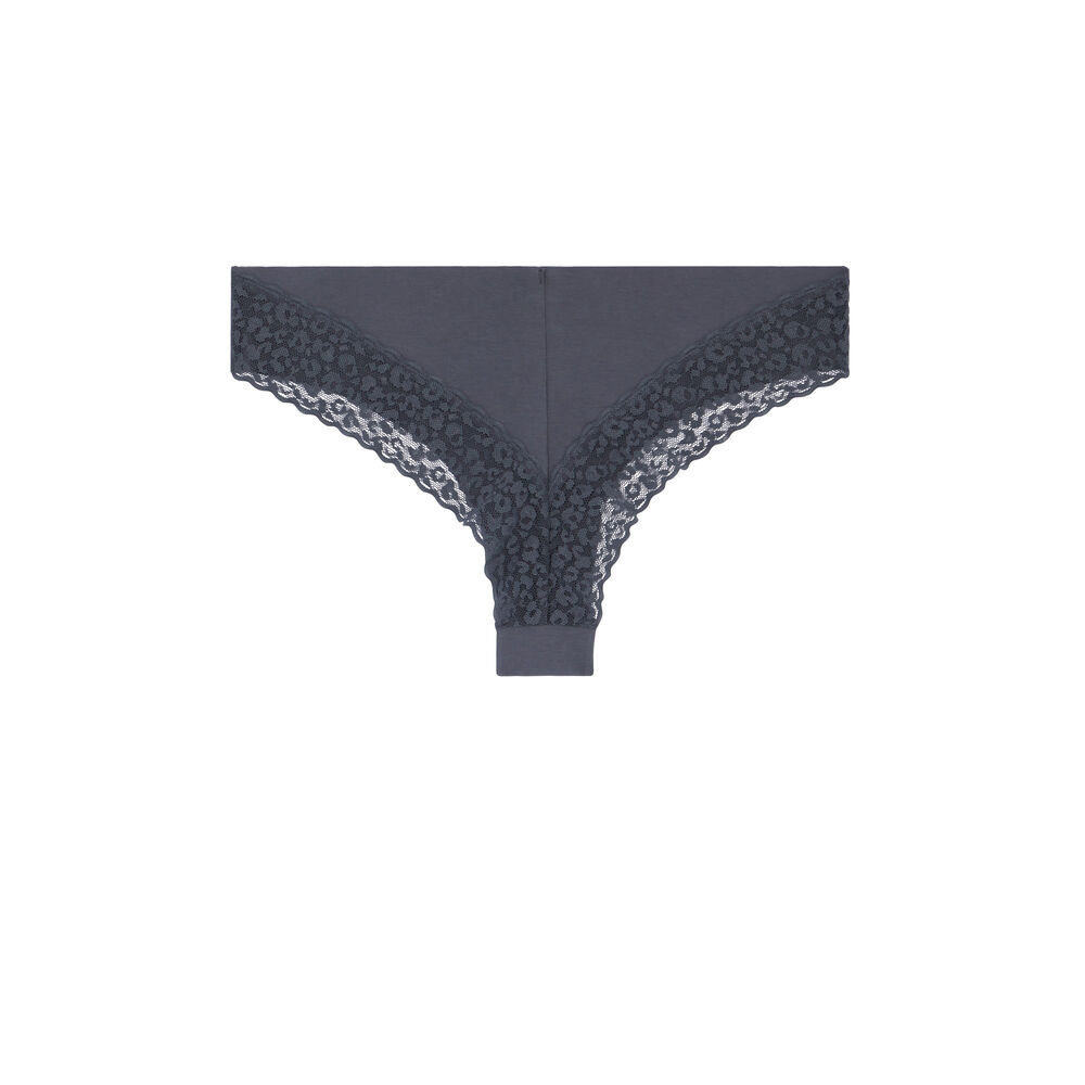 Tanga en coton uni - gris gris.