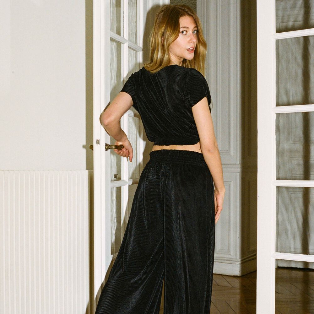 Pantalon plissé à élastique froncé - noir noir.