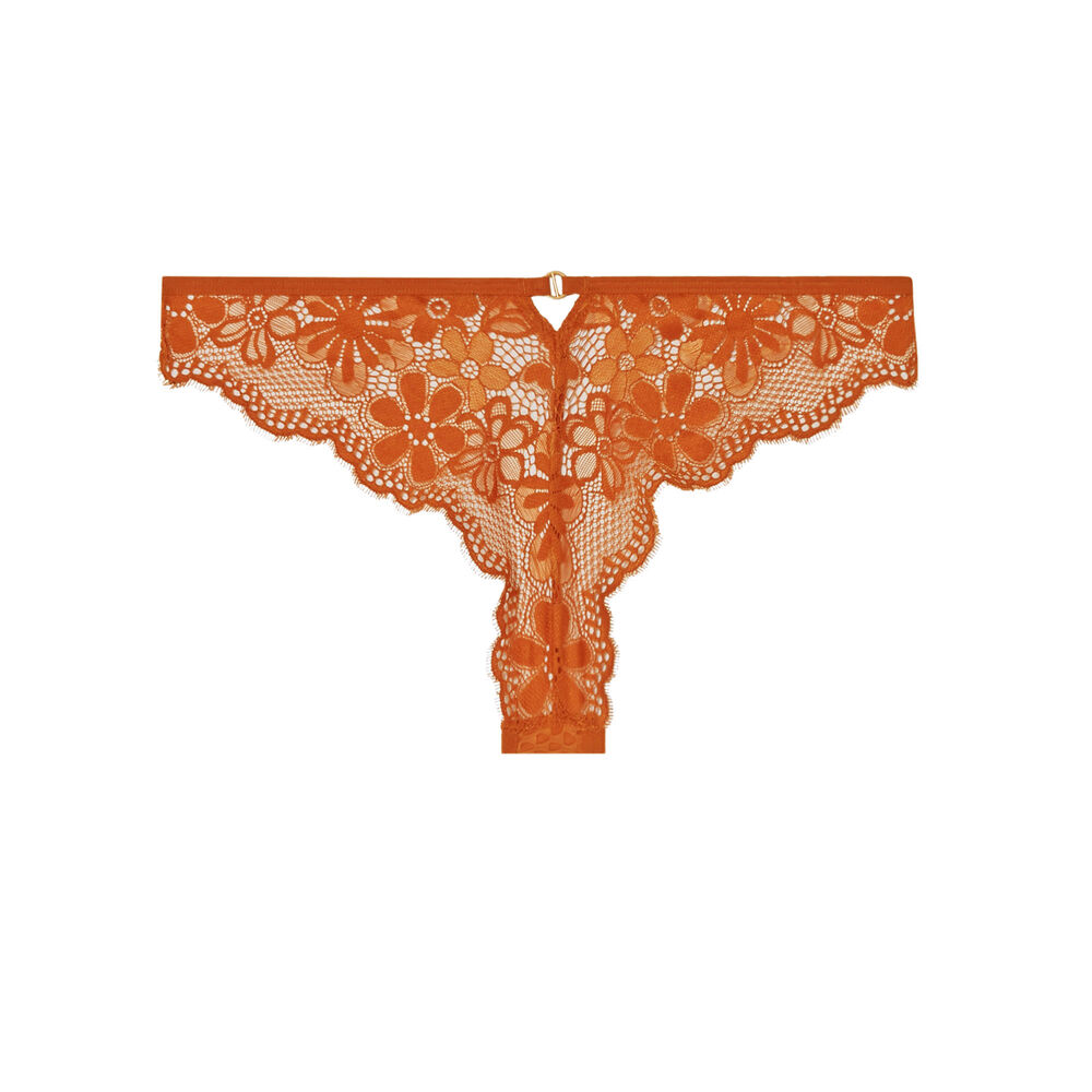 Tanga en dentelle ajourée - marron marron.
