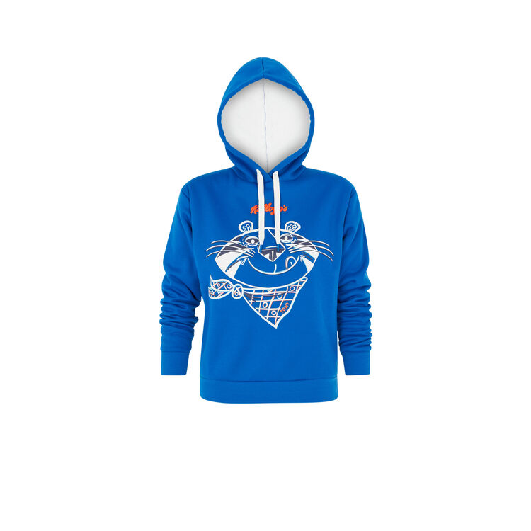 Sweat à capuches licence kellogg's tonyiz bleu roi.