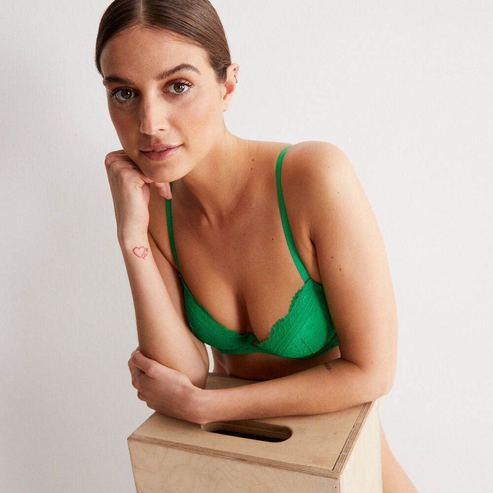 Soutien-gorge push-up en dentelle - vert vert.