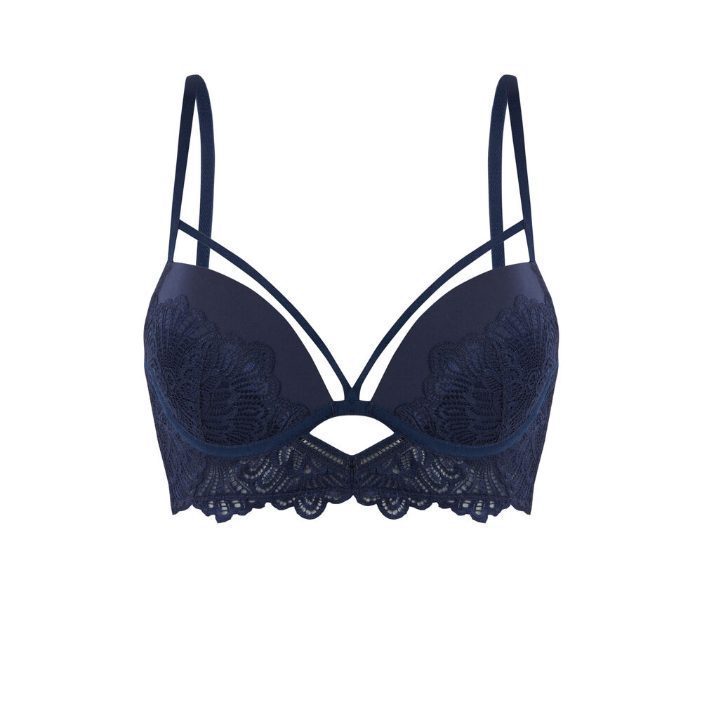 Soutien-gorge push-up ajouré liens croisés - bleu marine bleu.