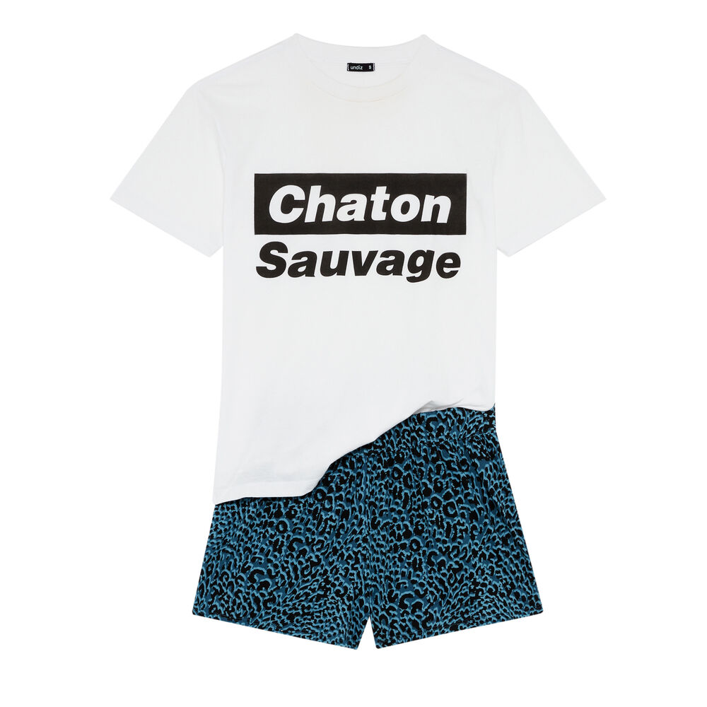 Set de pyjama short chaton sauvage - blanc blanc.