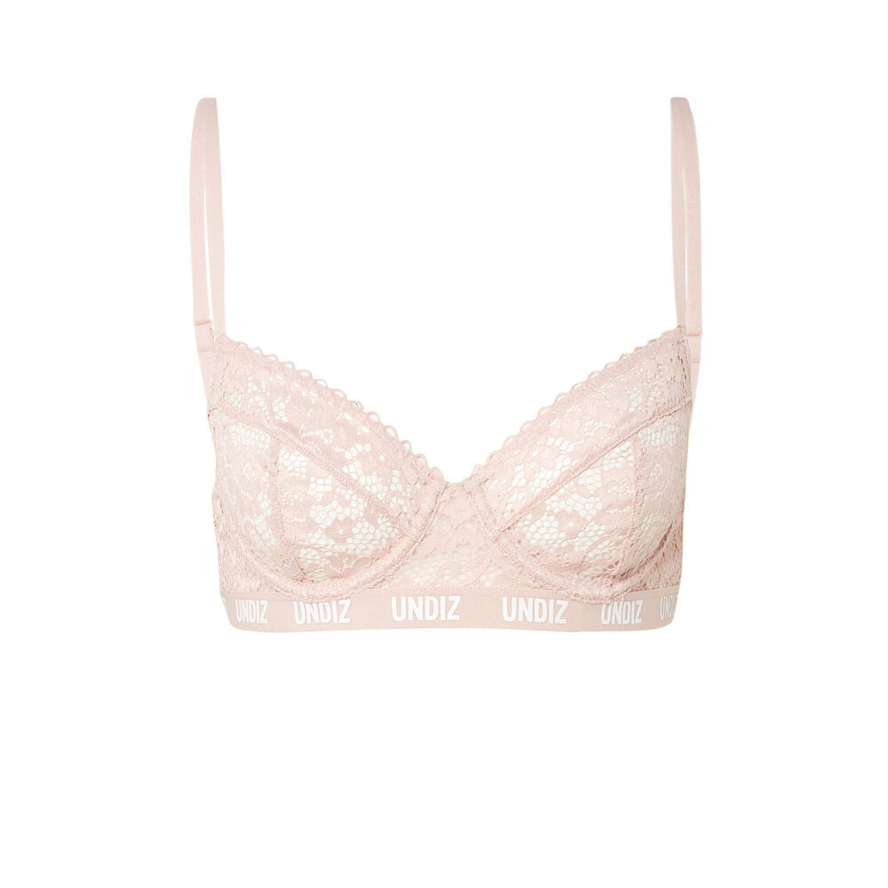 Soutien-gorge corbeille en dentelle et résille détail élastique - rose nude rose.