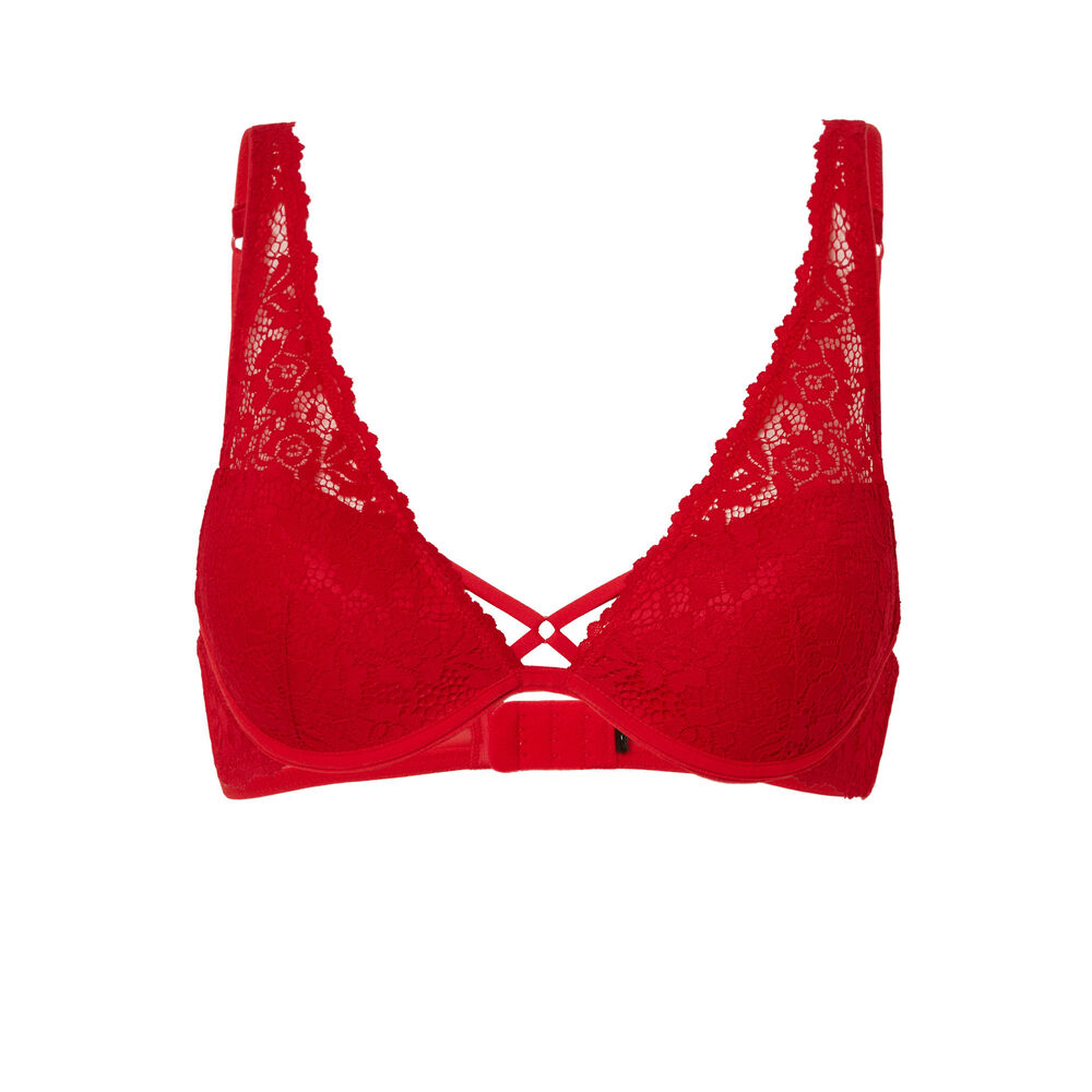 Soutien-gorge ampliforme foulard en dentelle fleurie - rouge rouge.