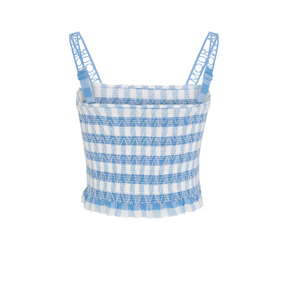 Top à carreaux détail broderies - bleu bleu.